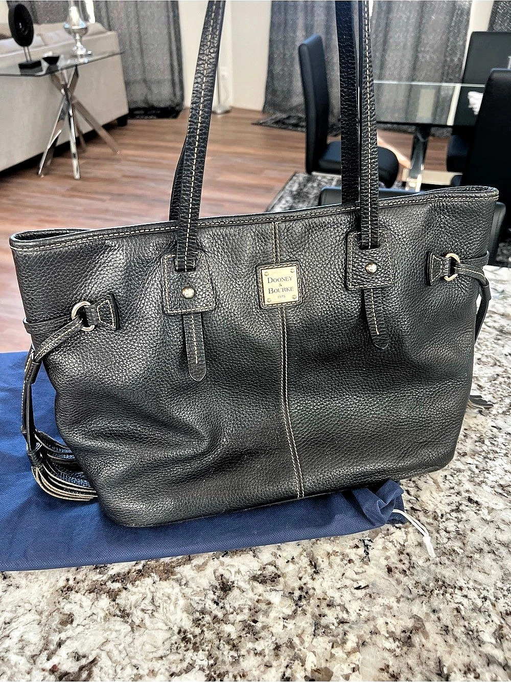 Dooney & Bourke Pebbled Leather Tassel Tote Purse Black
